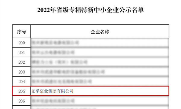 恭喜尤孚泵業(yè)榮獲2022年度“江蘇省專精特新中小企業(yè)”